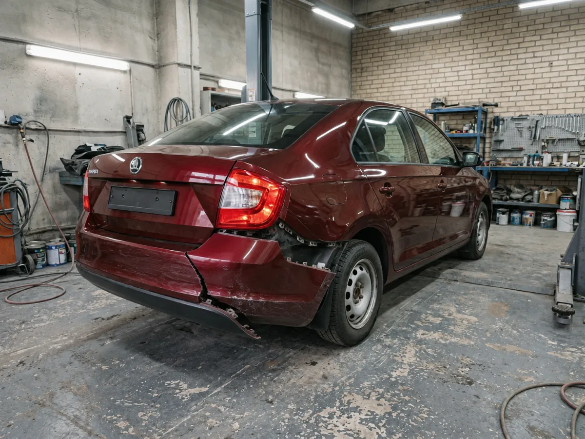 До ремонта — Skoda Rapid — замена и покраска заднего бампера