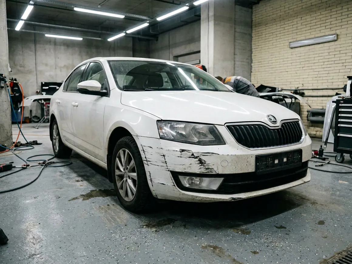 Покраска бампера — до ремонта. Skoda Octavia — потёртость до базы